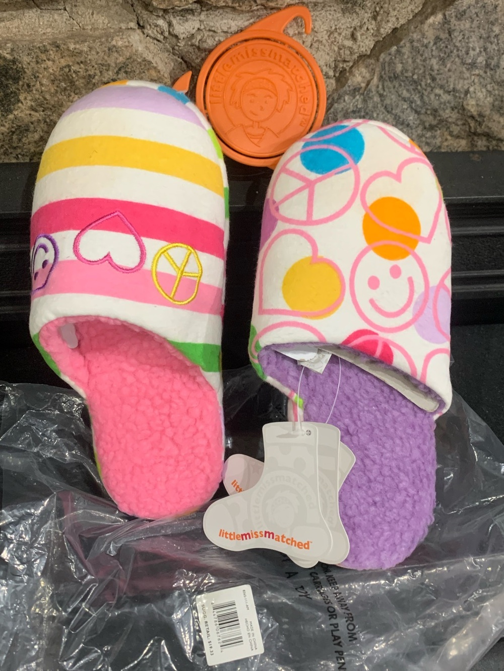 Little Miss Matched Fuzzy Slippers Pink White Purple Women’s Medium (6/7) NWT